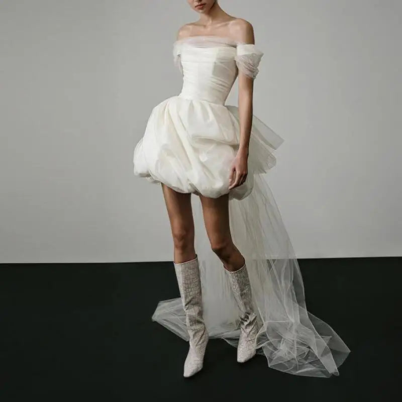 Wedding Dresses with Crystal Lace for Glamorous Finish -Short Wedding Dresses Classic Elegant Boat Neck Simple Bridal Dress Wedding Dresses with Crystal Lace for Glamorous Finish -Short Wedding Dresses Classic Elegant Boat Neck Simple Bridal Dress