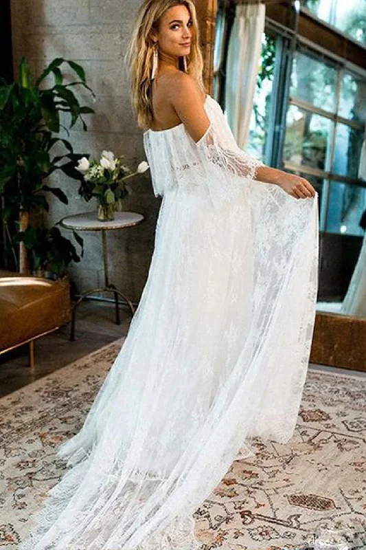 Ball Gown Wedding Dresses for Royal Elegance -Off the Shoulder Long A Line Lace Beach Wedding Dresses OK1792 Ball Gown Wedding Dresses for Royal Elegance -Off the Shoulder Long A Line Lace Beach Wedding Dresses OK1792