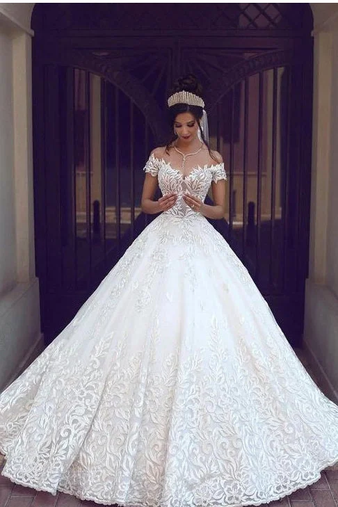 Crystal-Embellished Wedding Dresses for Extra Glam -Off the Shoulder Short Sleeve Lace Ball Gowns Wedding Dress OK870 Crystal-Embellished Wedding Dresses for Extra Glam -Off the Shoulder Short Sleeve Lace Ball Gowns Wedding Dress OK870