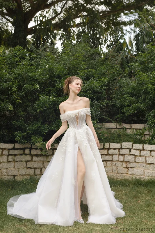 Short Wedding Dresses for Courthouse Weddings -Off Shoulder Ball Gown Wedding Dress (#SHEY)