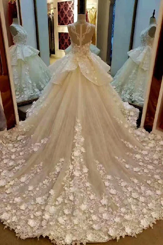 Elegant Off-Shoulder Wedding Dresses for Romantic Feel -Princess Lace Appliqued Flowers Chapel Train Wedding Dress,Pretty Bridal Gown OK222 Elegant Off-Shoulder Wedding Dresses for Romantic Feel -Princess Lace Appliqued Flowers Chapel Train Wedding Dress,Pretty Bridal Gown OK222