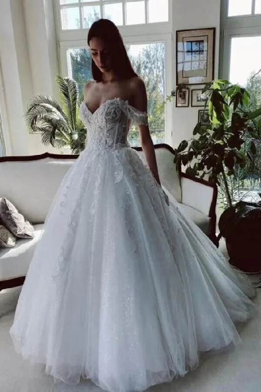Wedding Dresses with Pockets for Practical Elegance -Romantic Tulle A-line Off-the-Shoulder Wedding Dresses With Lace Appliques OK1810 Wedding Dresses with Pockets for Practical Elegance -Romantic Tulle A-line Off-the-Shoulder Wedding Dresses With Lace Appliques OK1810