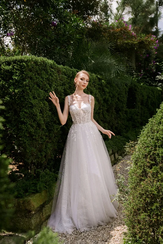 Wedding Dresses with Empire Waistline for Flattering Effect -Embellished A-line Wedding Dress with Straps (#CHARLINE) Wedding Dresses with Empire Waistline for Flattering Effect -Embellished A-line Wedding Dress with Straps (#CHARLINE)