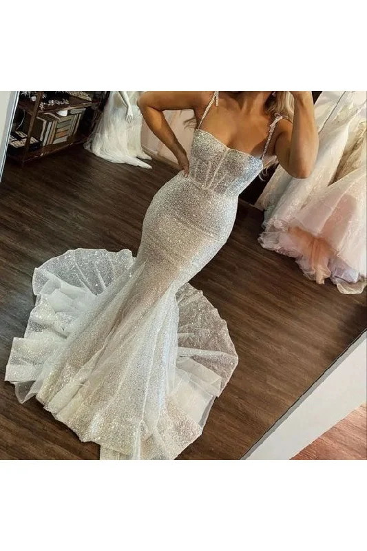 Backless Wedding Dresses for Sexy Appeal -Sexy Ivory Sequins Mermaid Prom Dresses Shiny Long Wedding Dresses OK1924 Backless Wedding Dresses for Sexy Appeal -Sexy Ivory Sequins Mermaid Prom Dresses Shiny Long Wedding Dresses OK1924