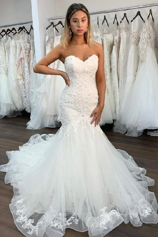 Off-The-Shoulder Wedding Dresses for Modern Touch -Sexy Lace Mermaid Sweetheart Wedding Dress With Ruffles, Bridal Gown OK1884 Off-The-Shoulder Wedding Dresses for Modern Touch -Sexy Lace Mermaid Sweetheart Wedding Dress With Ruffles, Bridal Gown OK1884