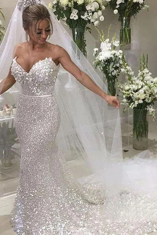 Soft Lace Wedding Dresses for Romantic Feel -Sexy Mermaid Sweetheart Silver Full Sequins Long Wedding Dress Bridal Dress OK1512 Soft Lace Wedding Dresses for Romantic Feel -Sexy Mermaid Sweetheart Silver Full Sequins Long Wedding Dress Bridal Dress OK1512