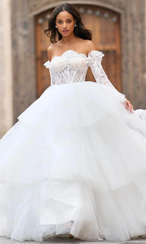 Wedding Dresses with Train for Dramatic Flair -Sherri Hill 55437 - Strapless Tulle Ballgown
