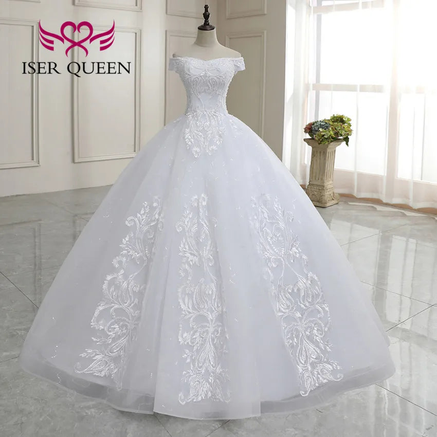 Wedding Dresses with Open Back for Daring Style -Short Sleeves Off the shoulder Ball Gown Wedding Dress