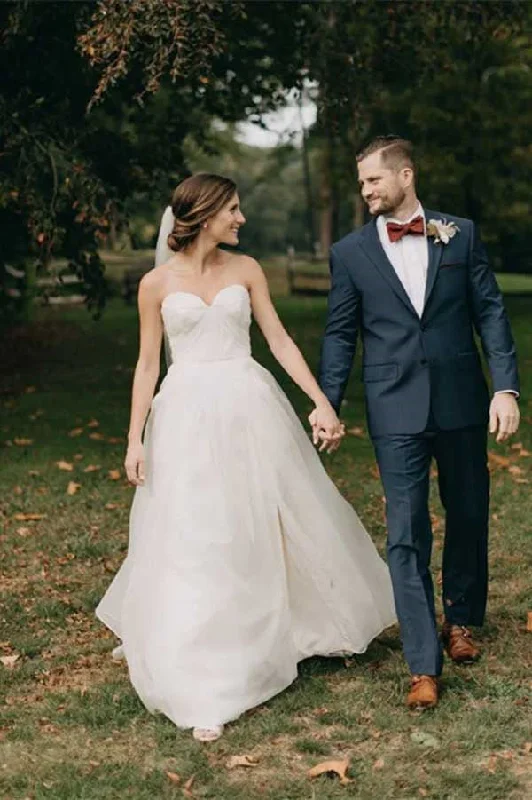 Wedding Dresses with V-Back for Sexy Detail -Simple A-line Chiffon Sweetheart Strapless Wedding Dresses, Beach Bridal Gowns OK1885 Wedding Dresses with V-Back for Sexy Detail -Simple A-line Chiffon Sweetheart Strapless Wedding Dresses, Beach Bridal Gowns OK1885