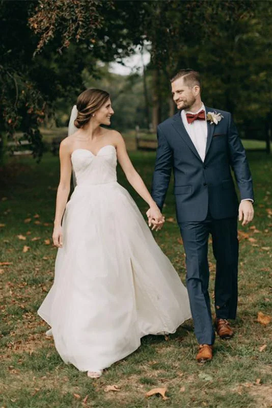 Long-Sleeve Wedding Dresses for Formal Elegance -Simple A Line Sweetheart Strapless Long Tulle Wedding Dress OK1053