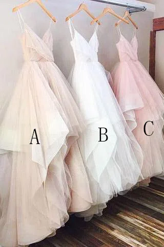 Elegant Wedding Dresses with Crystal Belt for Extra Glam -Simple A line V-neck Spaghetti Straps Long Wedding Dress OKC83 Elegant Wedding Dresses with Crystal Belt for Extra Glam -Simple A line V-neck Spaghetti Straps Long Wedding Dress OKC83