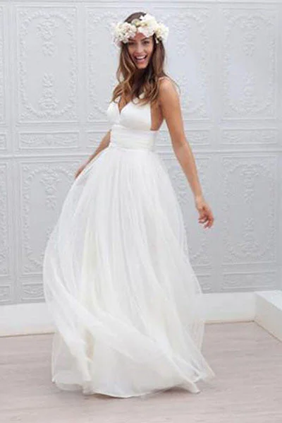 White Wedding Dresses for Traditional Brides -Simple Beach Cheap Wedding Dresses,Summer Coast Off White A-line Wedding dresses OK107