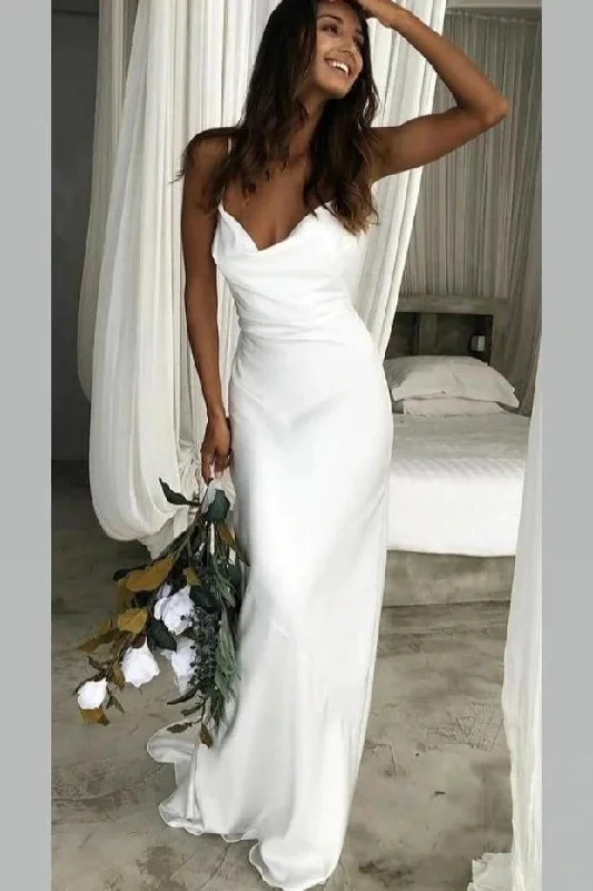 Wedding Dresses with Capped Sleeves for Subtle Style -Cowl Neckline Mermaid Spaghetti Straps Long Wedding Dress OK1418 Wedding Dresses with Capped Sleeves for Subtle Style -Cowl Neckline Mermaid Spaghetti Straps Long Wedding Dress OK1418