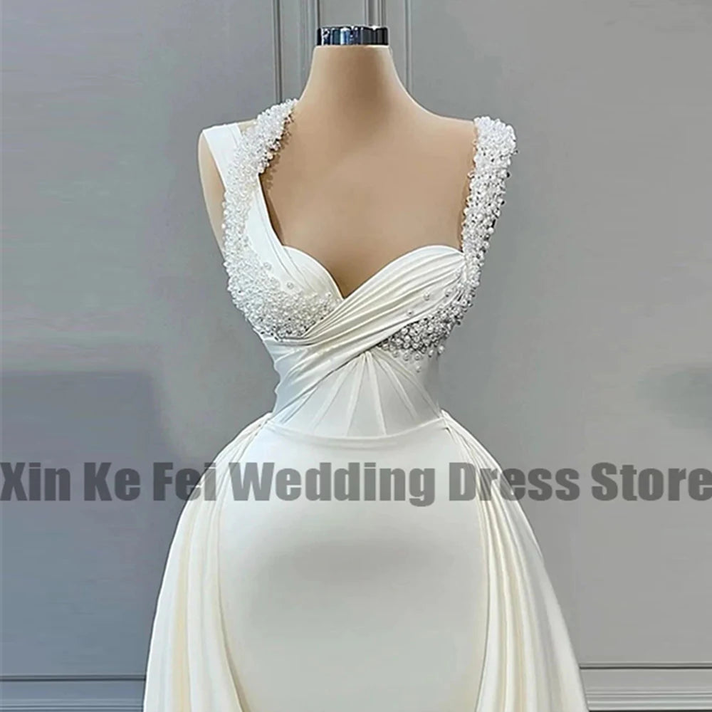 Fishtail Wedding Dresses for Sexy Fit -Wedding Dresses For Woman Square Neck Satin Bridal Gown