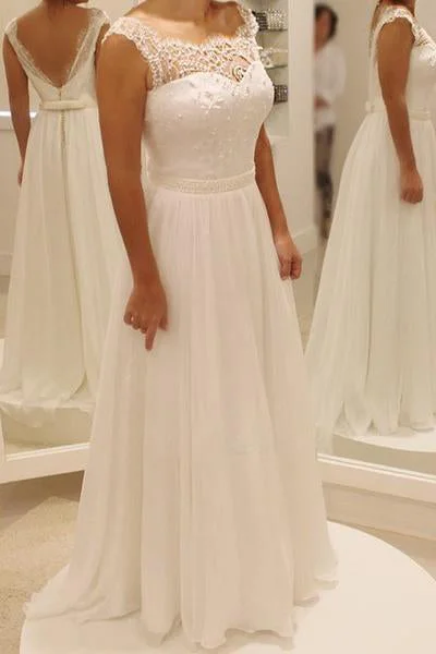 Short Wedding Dresses for Courthouse Weddings -Charming Ivory A Line Backless Chiffon Long Wedding Dress With Lace Top OK527 Short Wedding Dresses for Courthouse Weddings -Charming Ivory A Line Backless Chiffon Long Wedding Dress With Lace Top OK527