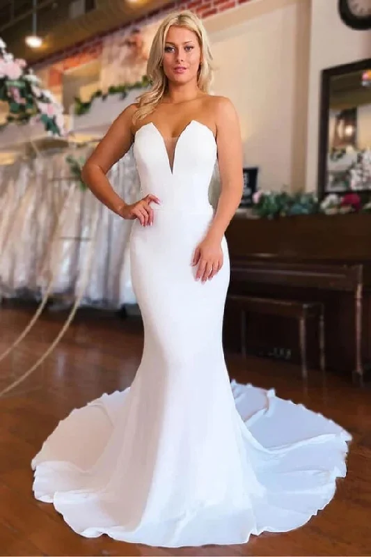 Bridal Gown Wedding Dresses for Traditional Brides -Simple Ivory Mermaid Strapless Court Train Wedding Dresses, Long Bridal Gowns OK1767 Bridal Gown Wedding Dresses for Traditional Brides -Simple Ivory Mermaid Strapless Court Train Wedding Dresses, Long Bridal Gowns OK1767