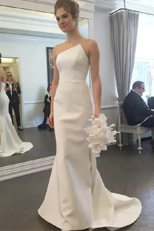 Minimalist Wedding Dresses for Simple Elegance -Simple Mermaid Ivory Strapless Wedding Dresses With Train, Wedding Gown OK1808 Minimalist Wedding Dresses for Simple Elegance -Simple Mermaid Ivory Strapless Wedding Dresses With Train, Wedding Gown OK1808