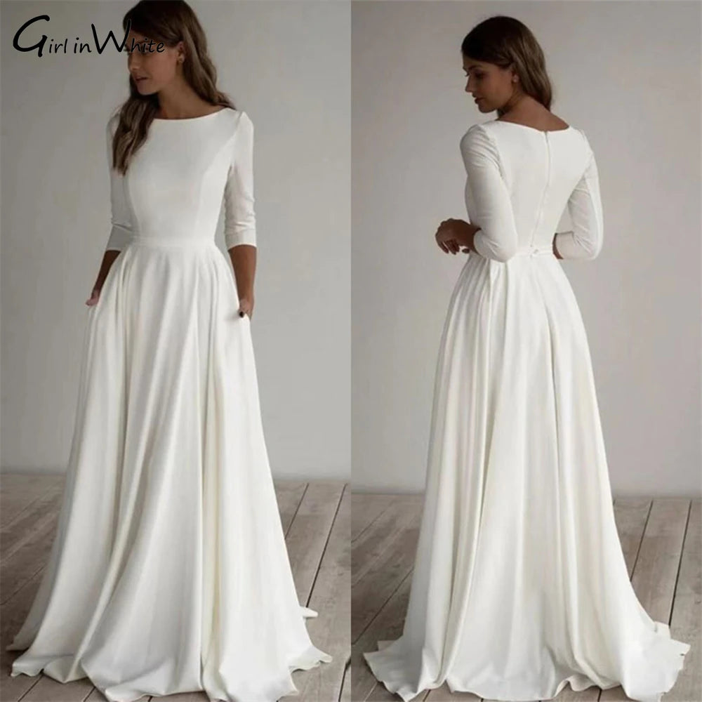 Elegant Wedding Dresses with Jewels for Glamorous Look -Wedding Dress Half Sleeve O Neck Bridal Wedding Gown