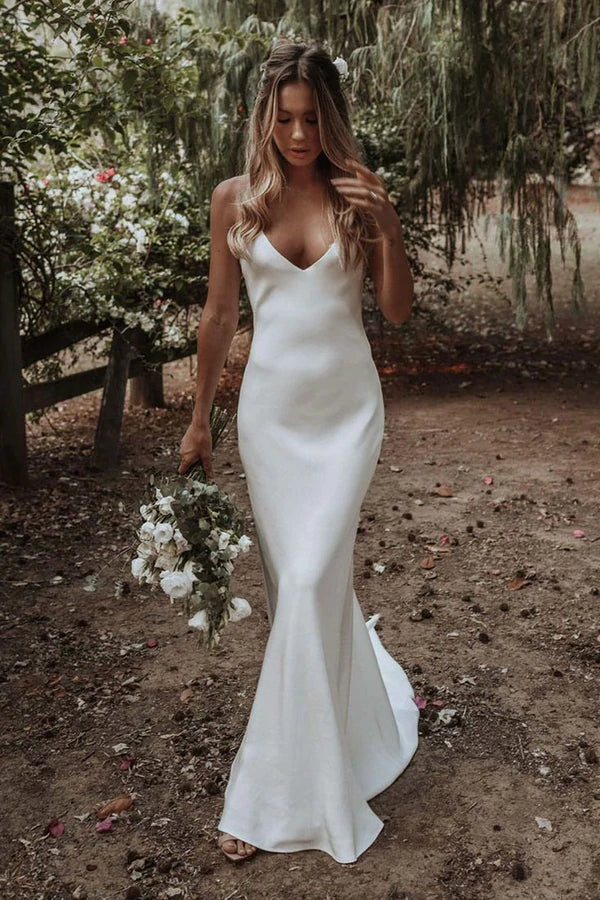 Wedding Dresses with Beadwork for Extra Sparkle -Spaghetti Straps Mermaid Beach Wedding Dress Summer Long Bridal Dress OK1419 Wedding Dresses with Beadwork for Extra Sparkle -Spaghetti Straps Mermaid Beach Wedding Dress Summer Long Bridal Dress OK1419