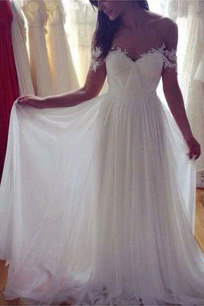 Wedding Dresses with Chiffon Skirt for Flowing Elegance -Simple White Long A Line Wedding Dresses, Chiffon Off the Shoulder Wedding Dresses OK160 Wedding Dresses with Chiffon Skirt for Flowing Elegance -Simple White Long A Line Wedding Dresses, Chiffon Off the Shoulder Wedding Dresses OK160