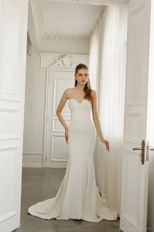 Lace-Up Wedding Dresses for Romantic Detail -Strapless Minimalist Wedding Dress (#NATASHA)