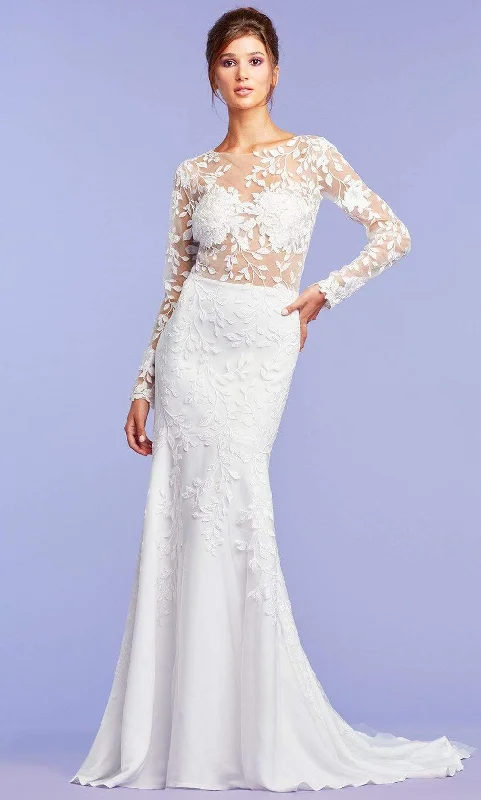 Wedding Dresses with Floral Appliques for Feminine Touch -Tadashi Shoji - BPX20559LBR Embroidered Illusion Bridal Gown