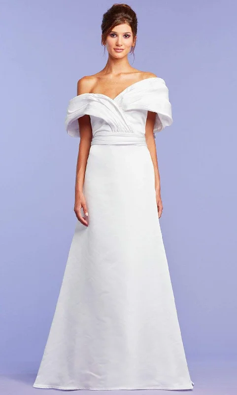 Wedding Dresses with Train for Dramatic Entrance -Tadashi Shoji - BQN20357LBR Draped Off Shoulder Bridal Gown