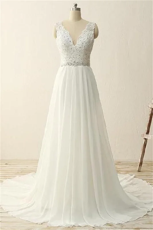 Ball Gown Wedding Dresses for Princess Look -V-neck Ivory Chiffon Beading Long Simple High Quality Cheap Beach Wedding Dress W23 Ball Gown Wedding Dresses for Princess Look -V-neck Ivory Chiffon Beading Long Simple High Quality Cheap Beach Wedding Dress W23