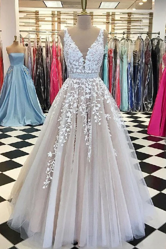 Lace Wedding Dresses with Cap Sleeves for Modest Appeal -V neck Tulle Lace Long Wedding Dresses,Tulle Ball Gown Prom Dress With Appliques OK402 Lace Wedding Dresses with Cap Sleeves for Modest Appeal -V neck Tulle Lace Long Wedding Dresses,Tulle Ball Gown Prom Dress With Appliques OK402
