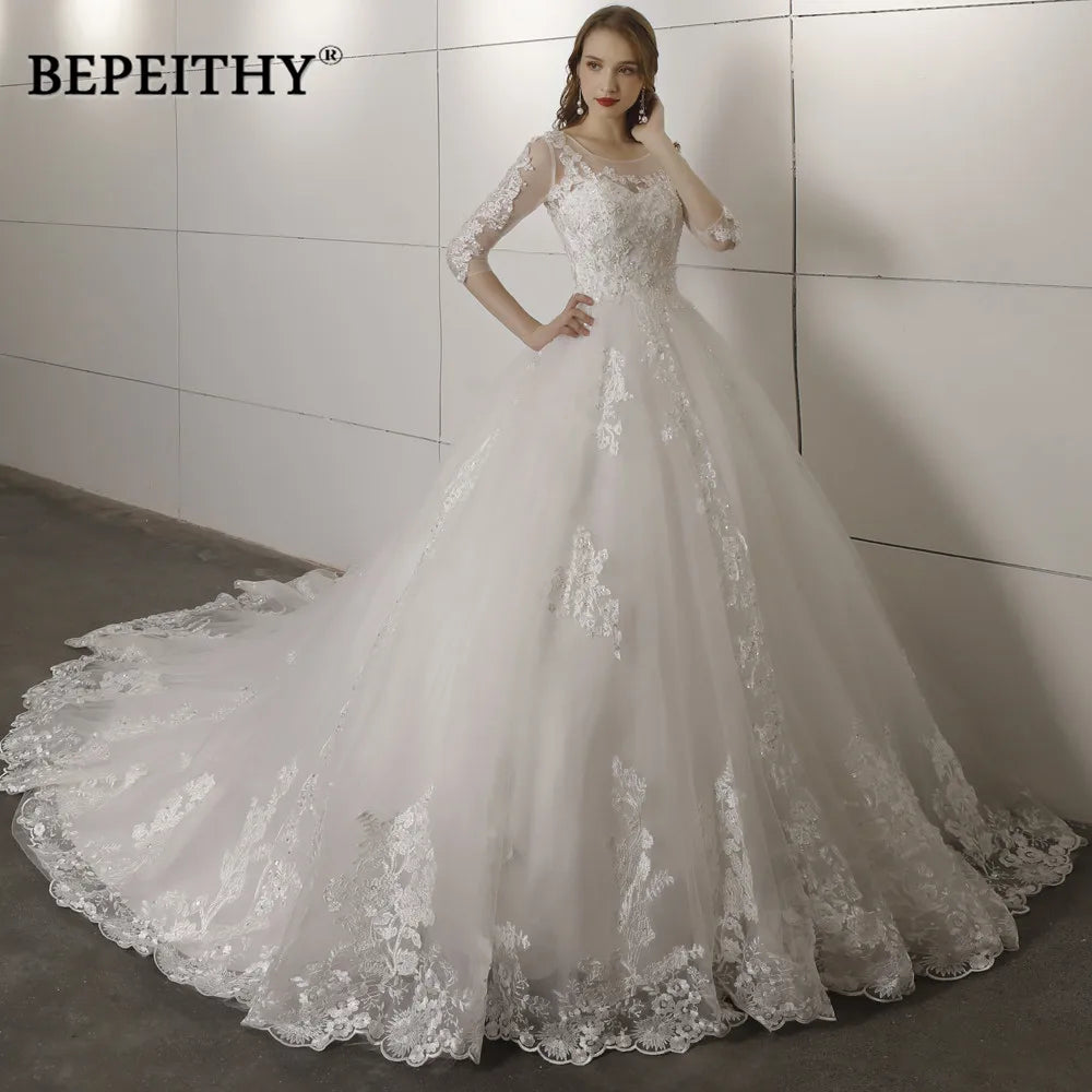 Boho Chic Wedding Dresses for Relaxed Vibe -Three Quarter Sleeves Lace Wedding Dress Open Back Vintage Bridal Dresses Ball Gown Boho Chic Wedding Dresses for Relaxed Vibe -Three Quarter Sleeves Lace Wedding Dress Open Back Vintage Bridal Dresses Ball Gown