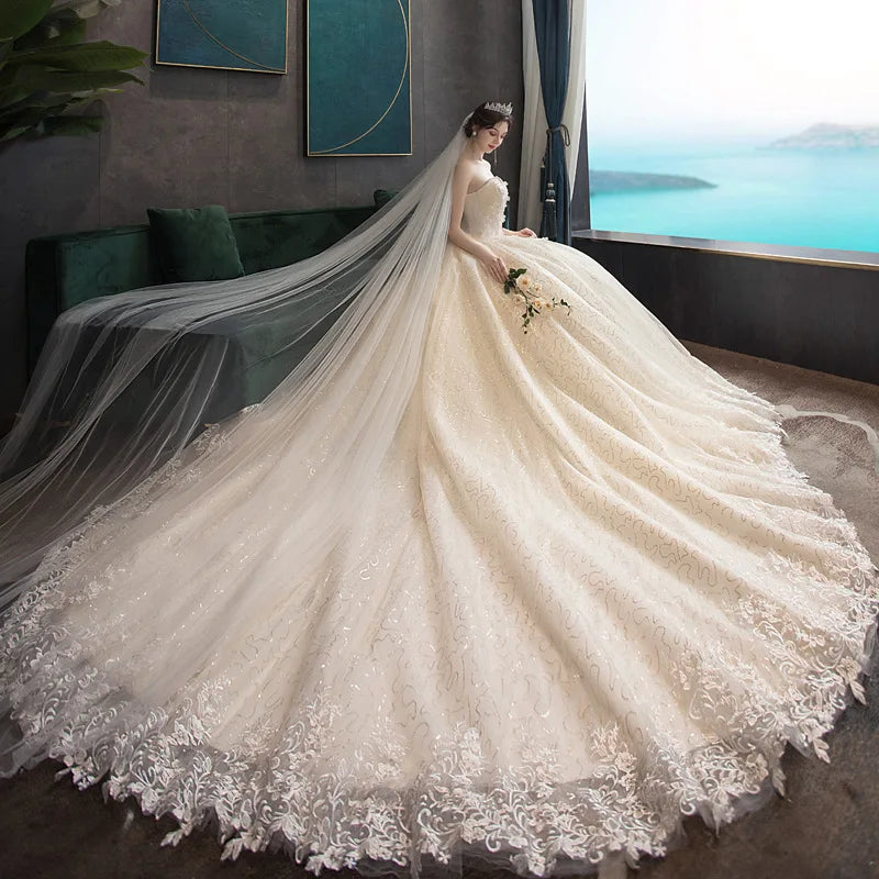 Off-the-Shoulder Bridal Dresses for Romantic Appeal -Wedding Dress Classic Strapless Wedding Gown With Train Lace Up Ball Gown Off-the-Shoulder Bridal Dresses for Romantic Appeal -Wedding Dress Classic Strapless Wedding Gown With Train Lace Up Ball Gown
