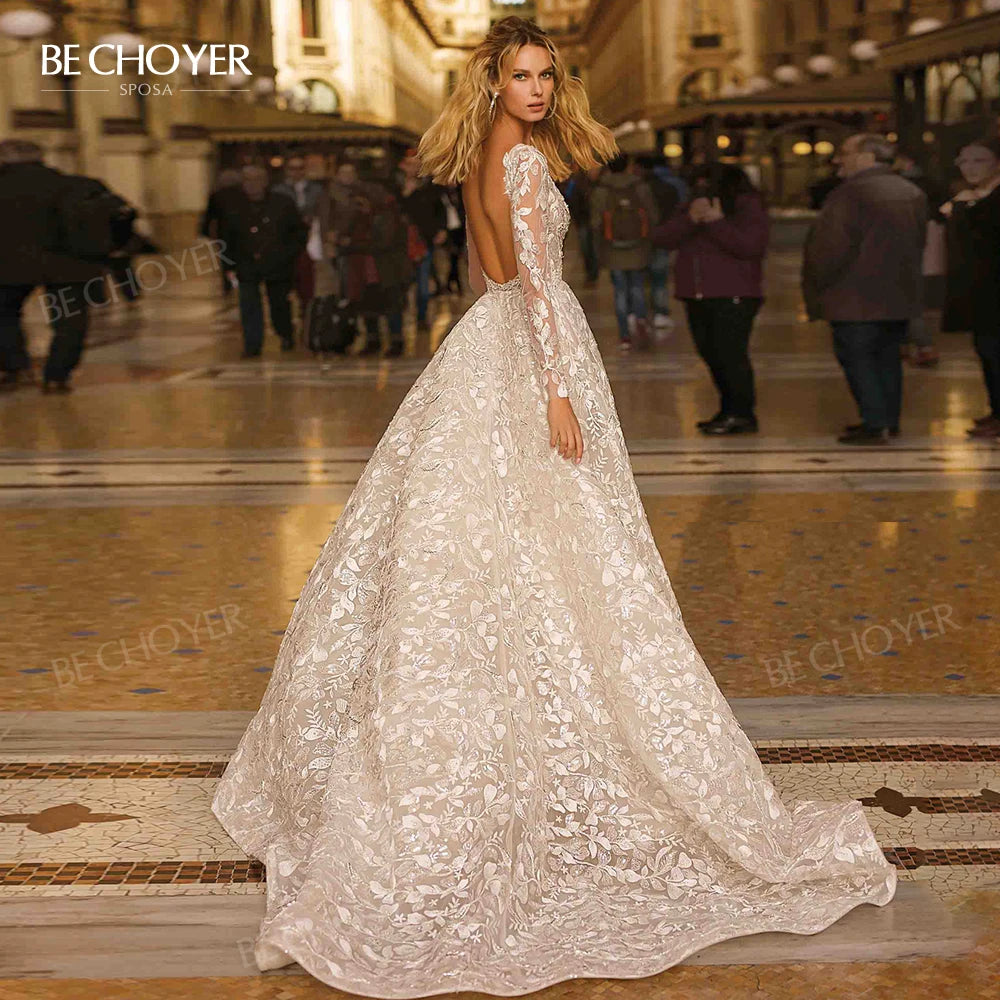 Wedding Dresses with Vintage Lace for Retro Charm -Wedding Dress V-neck Long Sleeve A-Line Gorgeous Court Train Bride Gown Wedding Dresses with Vintage Lace for Retro Charm -Wedding Dress V-neck Long Sleeve A-Line Gorgeous Court Train Bride Gown