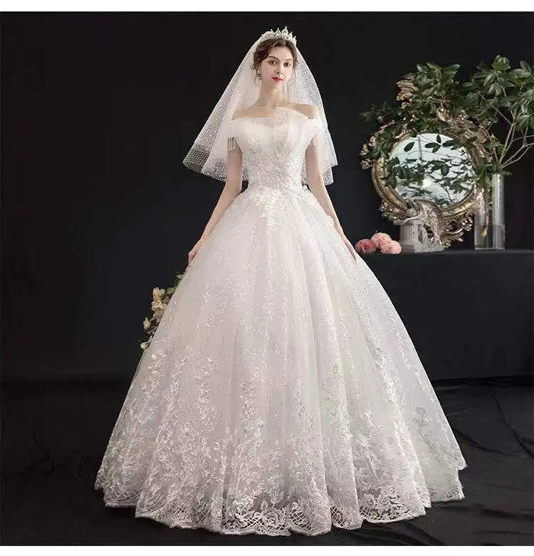 Wedding Dresses with Bow Detail for Playful Style -Wedding Dresses Illusion Boat Neck Short Sequined Embroidery Off The Shoulder