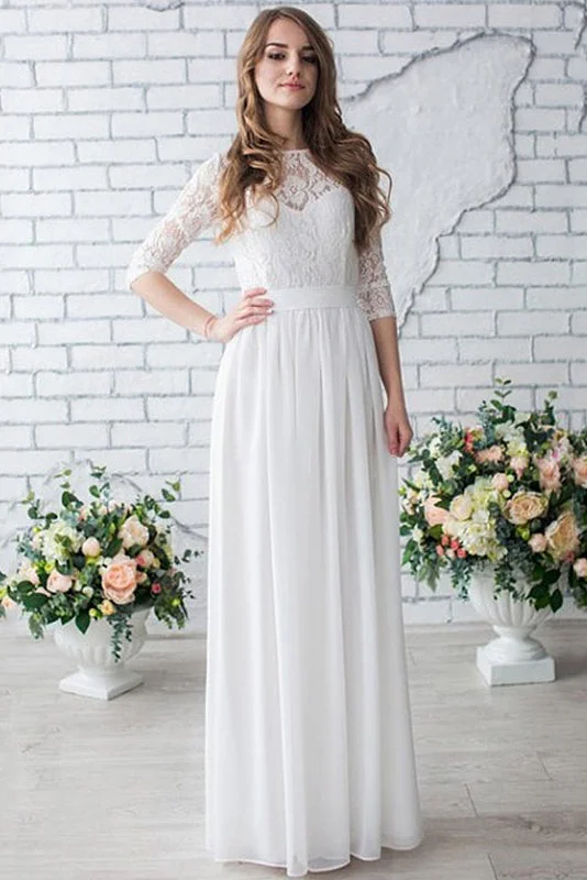 Wedding Gowns with Vintage Lace for Timeless Beauty -White Long Half Sleeve Chiffon Wedding Dress,Lace Beach Floor-Length Bridal Dresses OK618 Wedding Gowns with Vintage Lace for Timeless Beauty -White Long Half Sleeve Chiffon Wedding Dress,Lace Beach Floor-Length Bridal Dresses OK618