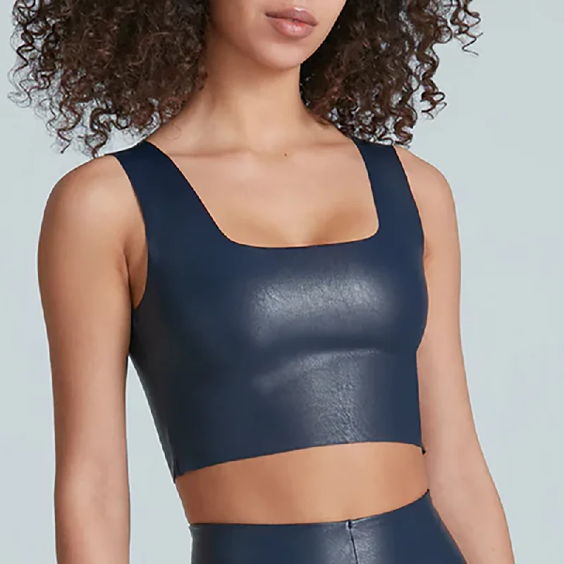 Affordable Bridesmaid Dresses for Budget-Friendly Weddings -Faux Leather Squareneck Crop Top Navy Affordable Bridesmaid Dresses for Budget-Friendly Weddings -Faux Leather Squareneck Crop Top Navy