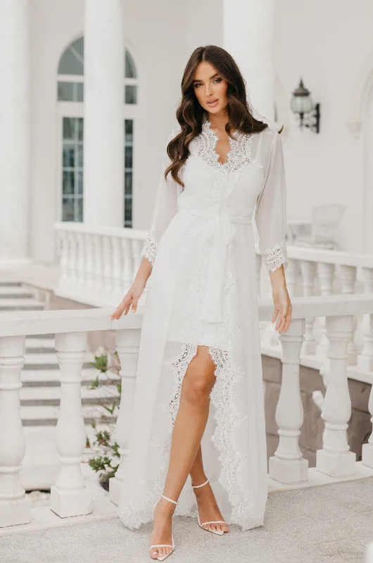 Green Bridesmaid Dresses for Garden Weddings -Hannah Lace Trim Maxi Bridal Robe - Includes Slip Green Bridesmaid Dresses for Garden Weddings -Hannah Lace Trim Maxi Bridal Robe - Includes Slip