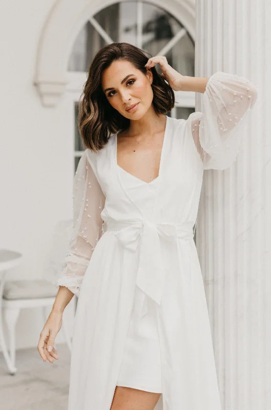 Off-Shoulder Bridesmaid Dresses for Chic Look -Sophia Hand Beaded Pearl Sleeve Maxi Robe - Includes Slip Off-Shoulder Bridesmaid Dresses for Chic Look -Sophia Hand Beaded Pearl Sleeve Maxi Robe - Includes Slip
